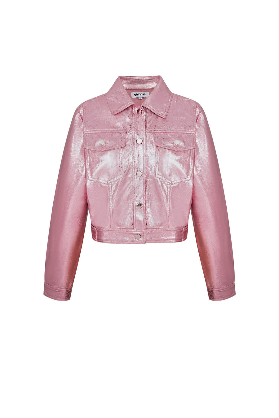 PU Vrouwen Korte Jas Glanzende Metalen Finish