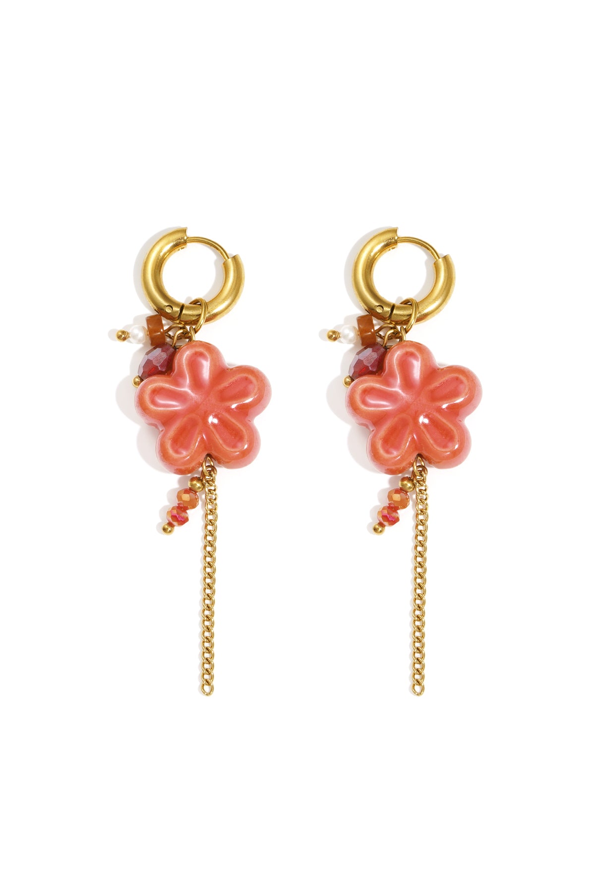 Boucles d'oreilles pendantes pour femmes en acier inoxydable, perles, cristal, pierre, céramique