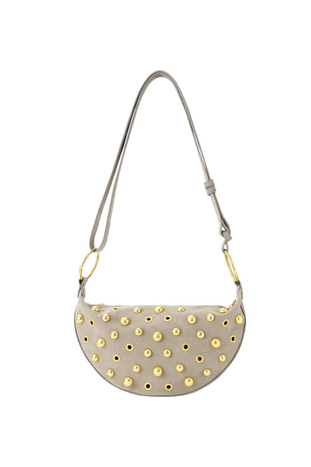 Women's shoulder bag made of 90% suede, 10% metal with stud details – brown and grey