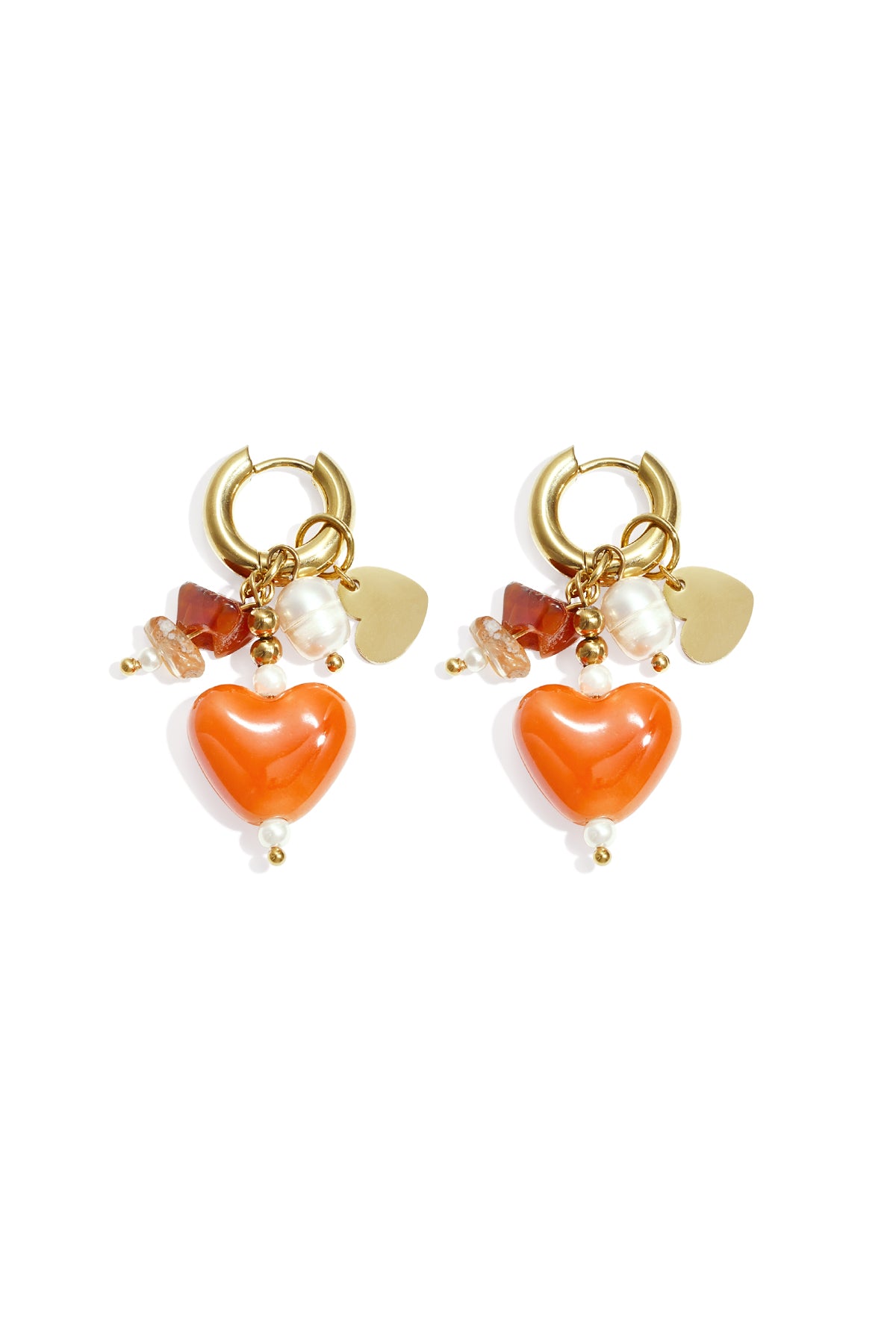 Boucles d'oreilles pendantes pour femmes en acier inoxydable, perle, cristal, pierre, céramique avec cœur