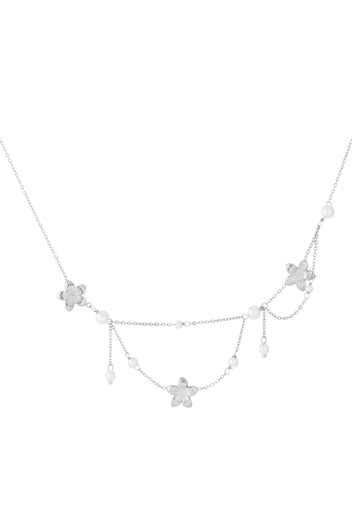 Collier pour femmes avec pendentif en acier inoxydable 304, perle d'imitation à motif floral