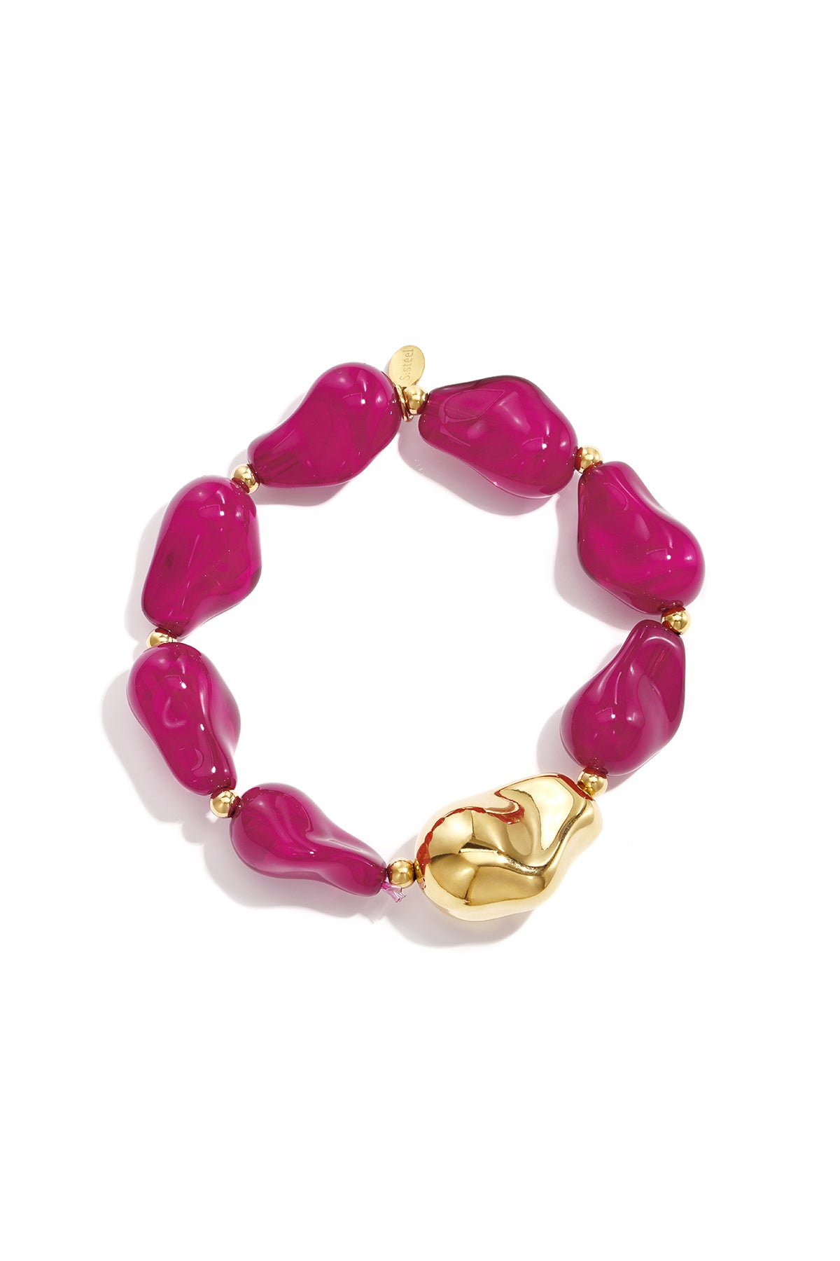 Bracelet de perles pour femmes en acier inoxydable, acrylique forme organique – marron