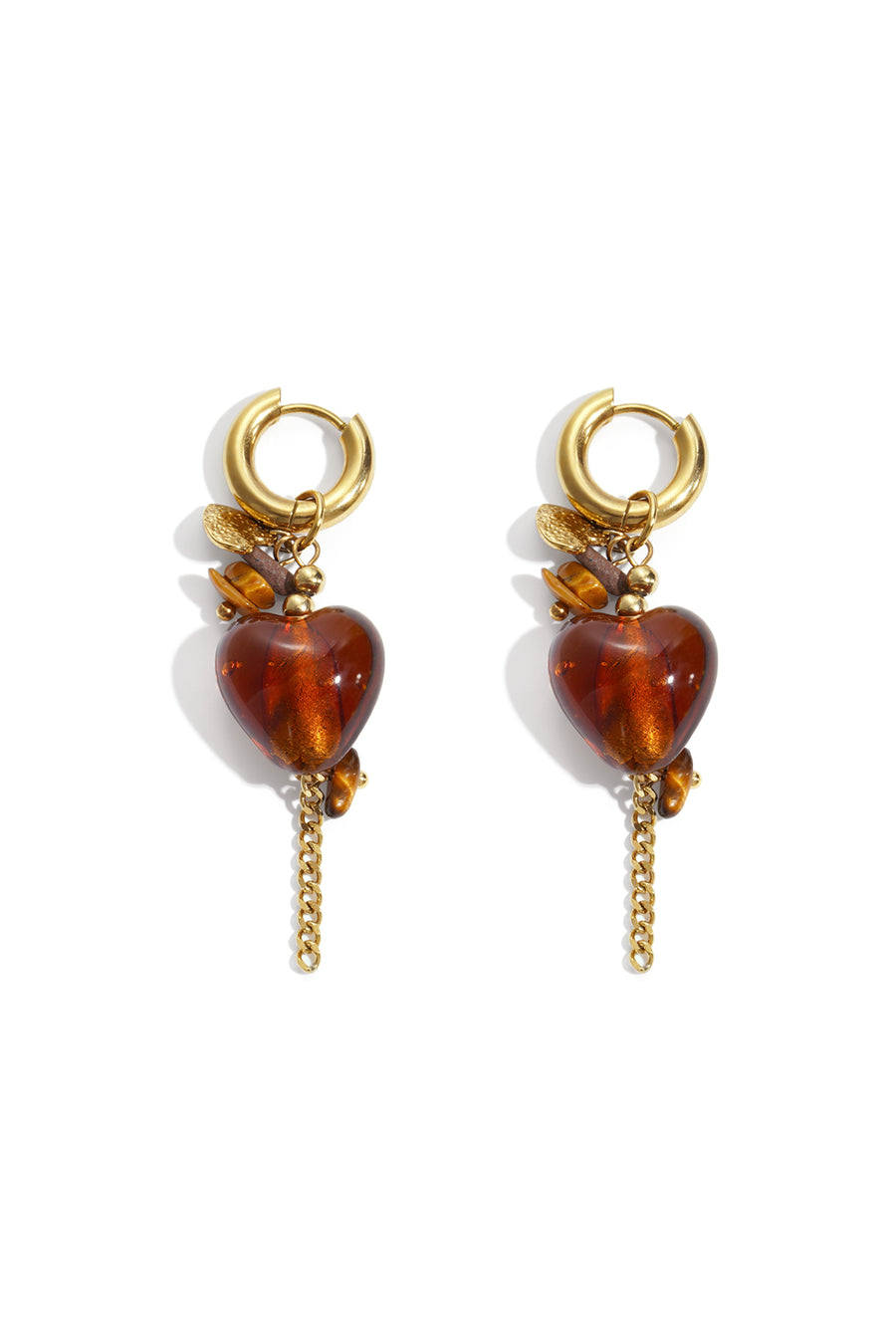 Boucles d'oreilles pendantes en acier inoxydable en forme de cœur pour femme – Marron café