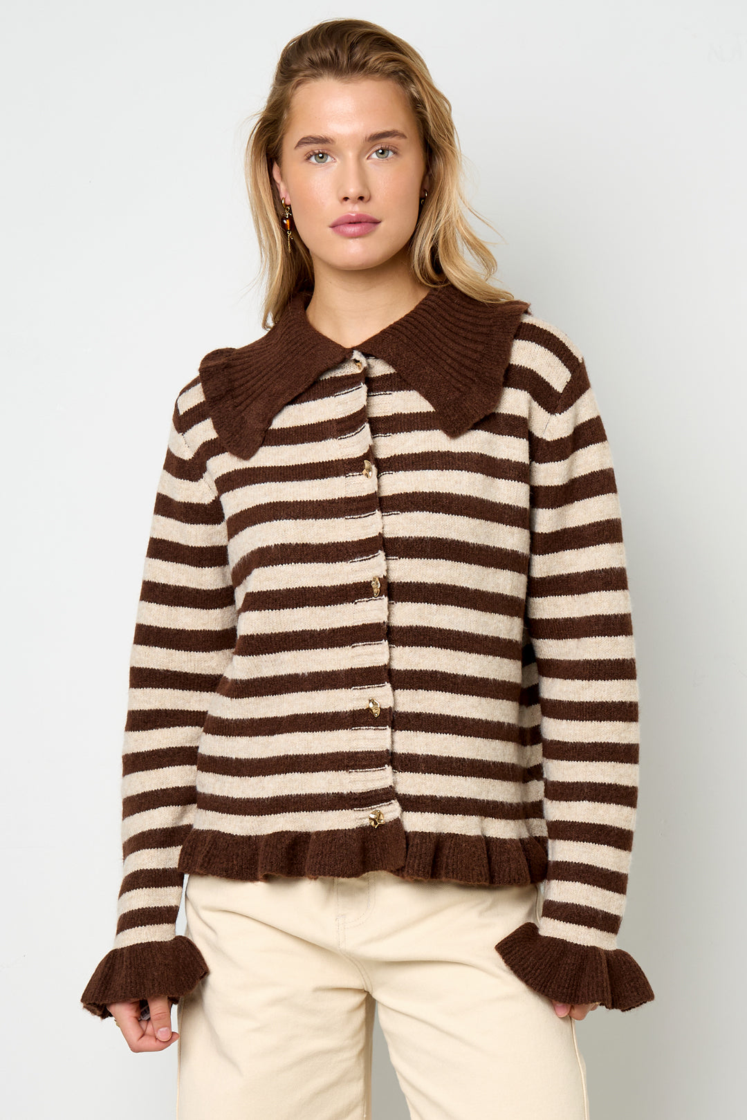 Dames casual cardigan van polyester met strepen – productfoto 5