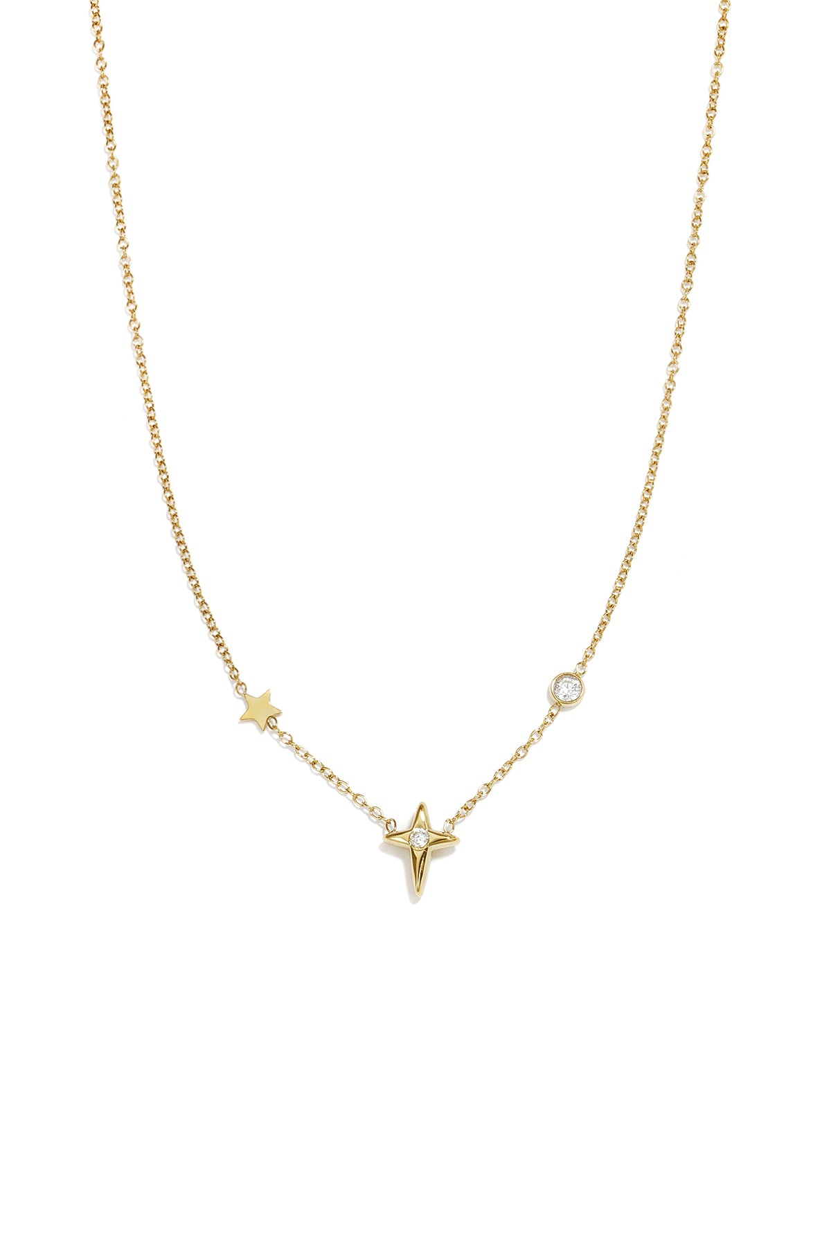 Goudkleurige korte sterrenketting met zirkoon