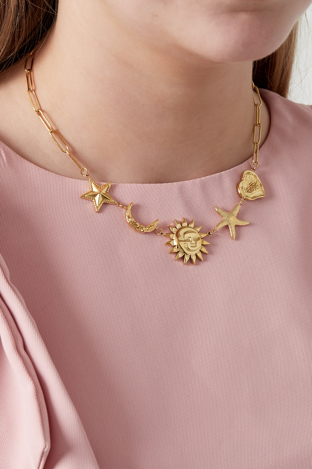 Collier femme en acier inoxydable 304 avec pendentif motif soleil – couleur or – photo 2