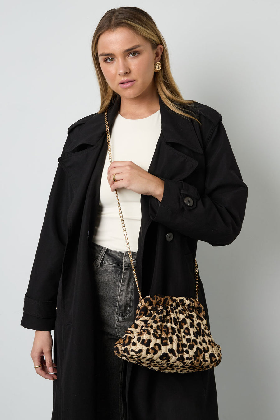Sac bandoulière femme 100 % coton imprimé léopard – marron