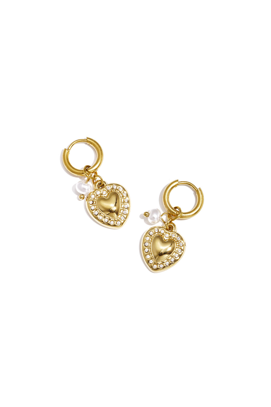 Boucles d'oreilles pendantes pour femmes en acier inoxydable, ABS et zircon avec cœur
