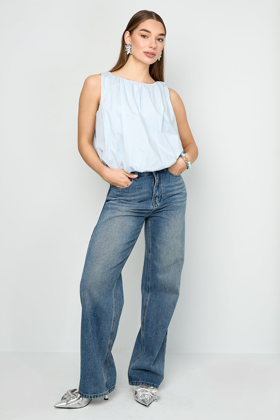 Dames casual ballontop van geweven katoen in drie kleuren – productfoto 4