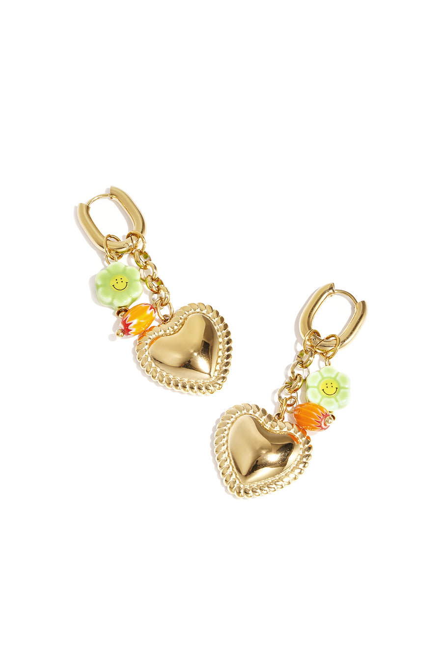 Boucles d'oreilles pendantes pour femmes en acier inoxydable, céramique, émail avec forme de cœur – couleur or