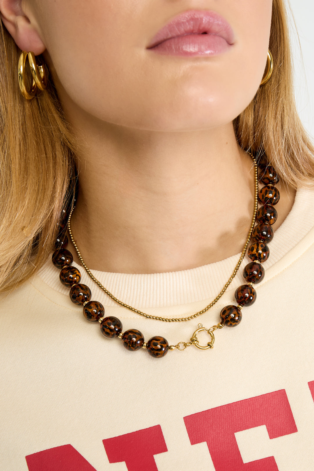 Women's Leopard Print Acrylic Bead Necklace - Brown – image 3