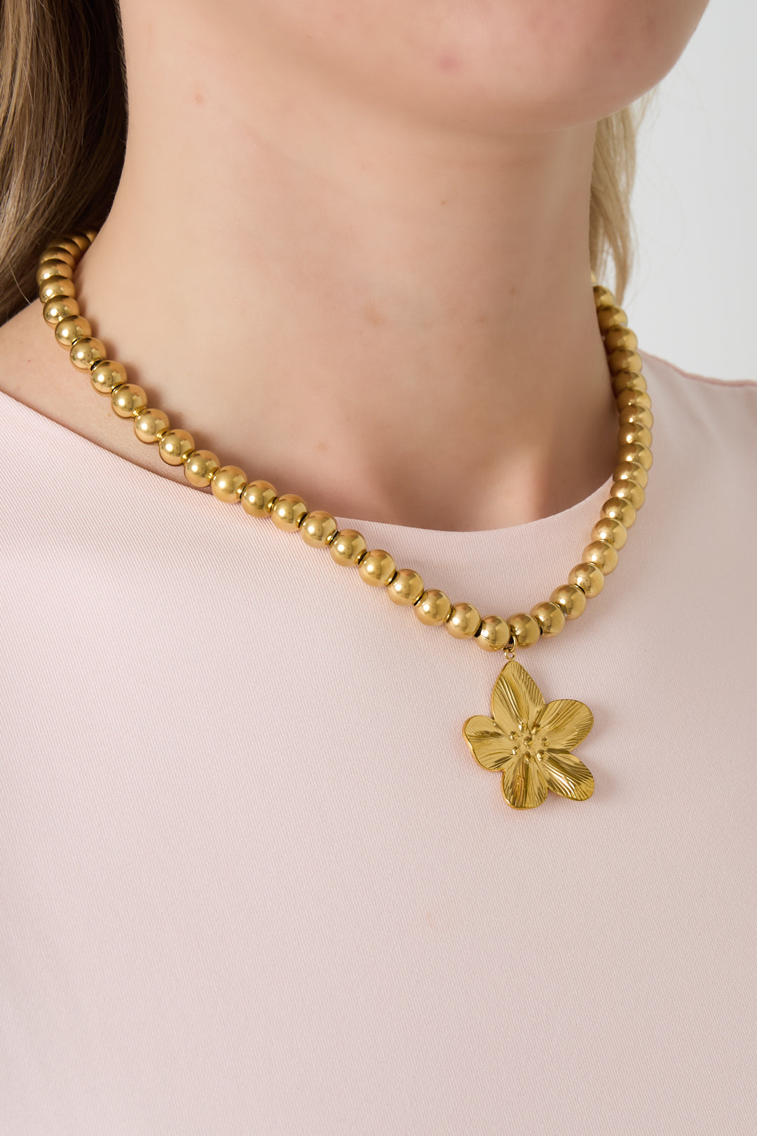 Women's Stainless Steel Beaded Necklace with Floral Motif – Gold-Coloured and Silver-Coloured – image 2