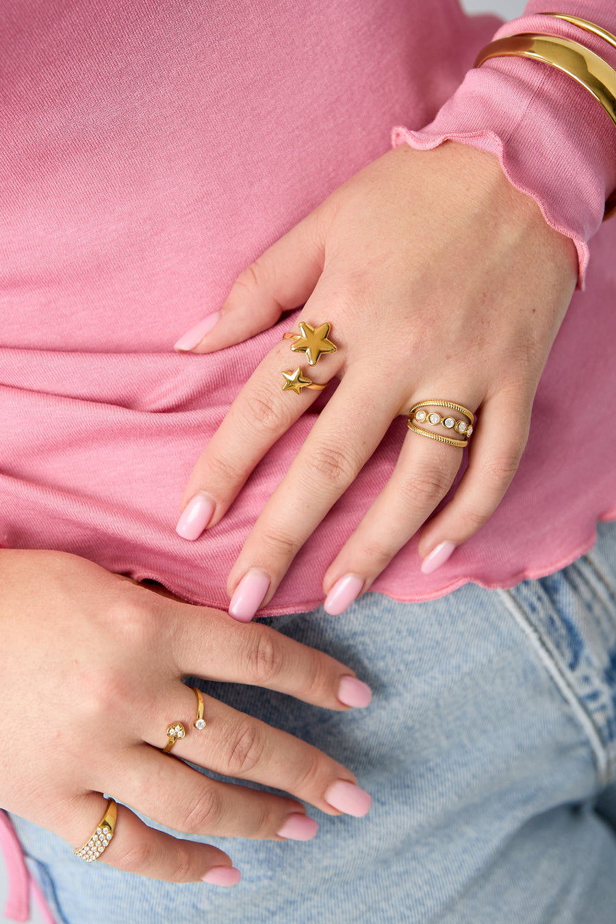 Bague minimaliste pour femme en acier inoxydable avec motif étoile – Couleur or et argent