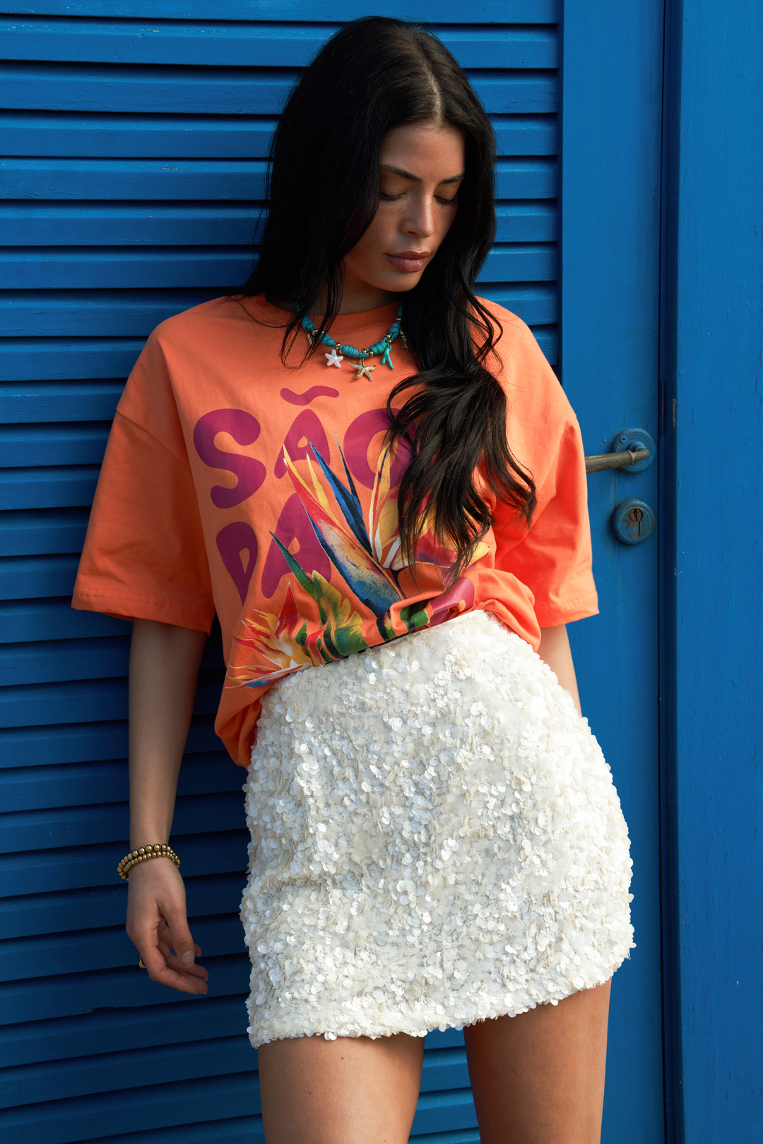Dames LA LA LOVE rok van polyester met pailletten – productfoto 2