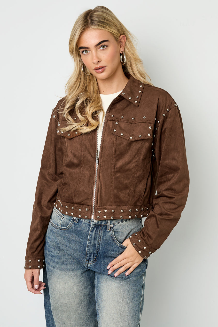 Dames kort statement jacket van geweven polyester – productfoto 2