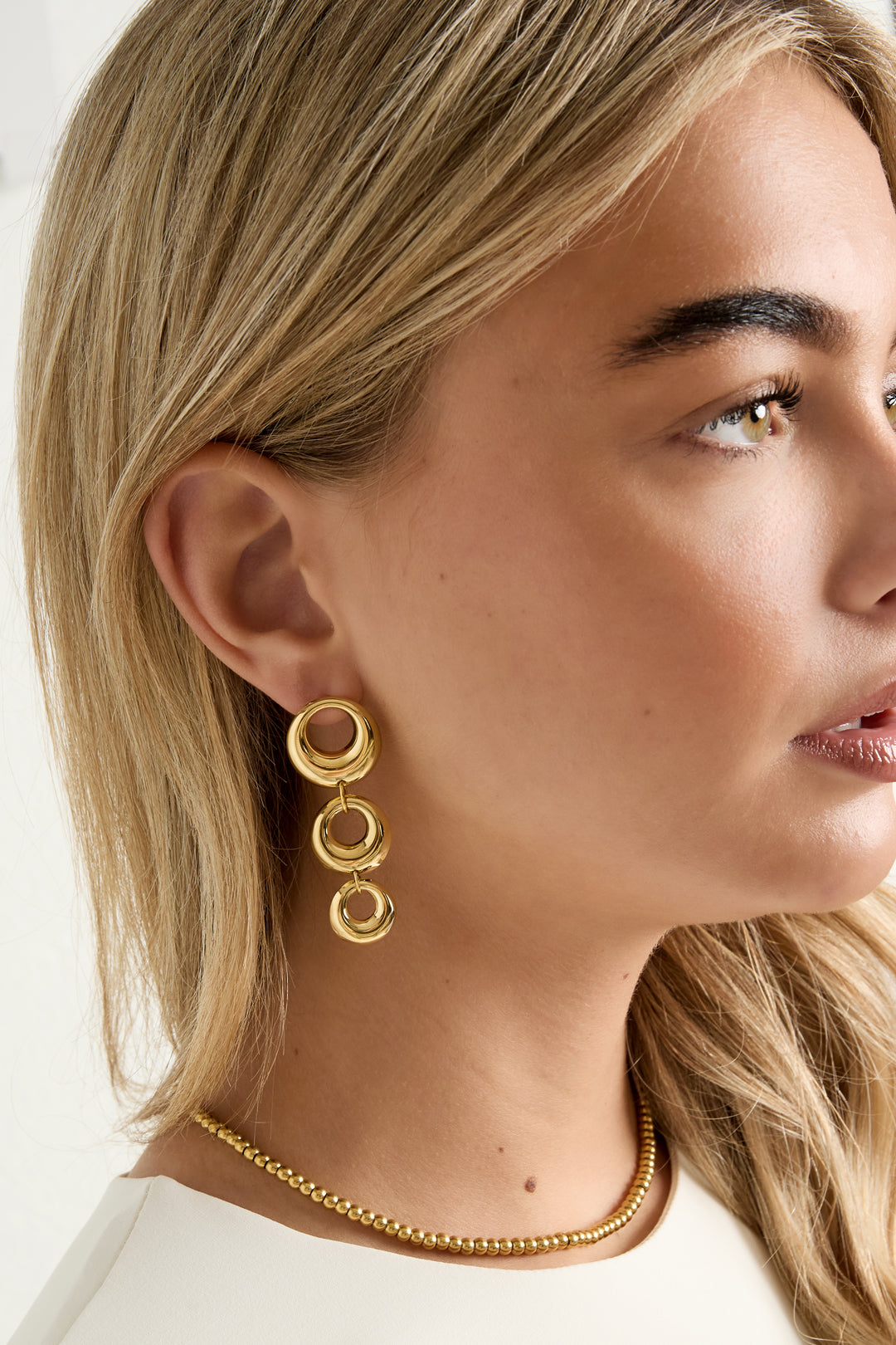 Women's Stainless Steel Round Drop Earrings - Gold Tone – image 2