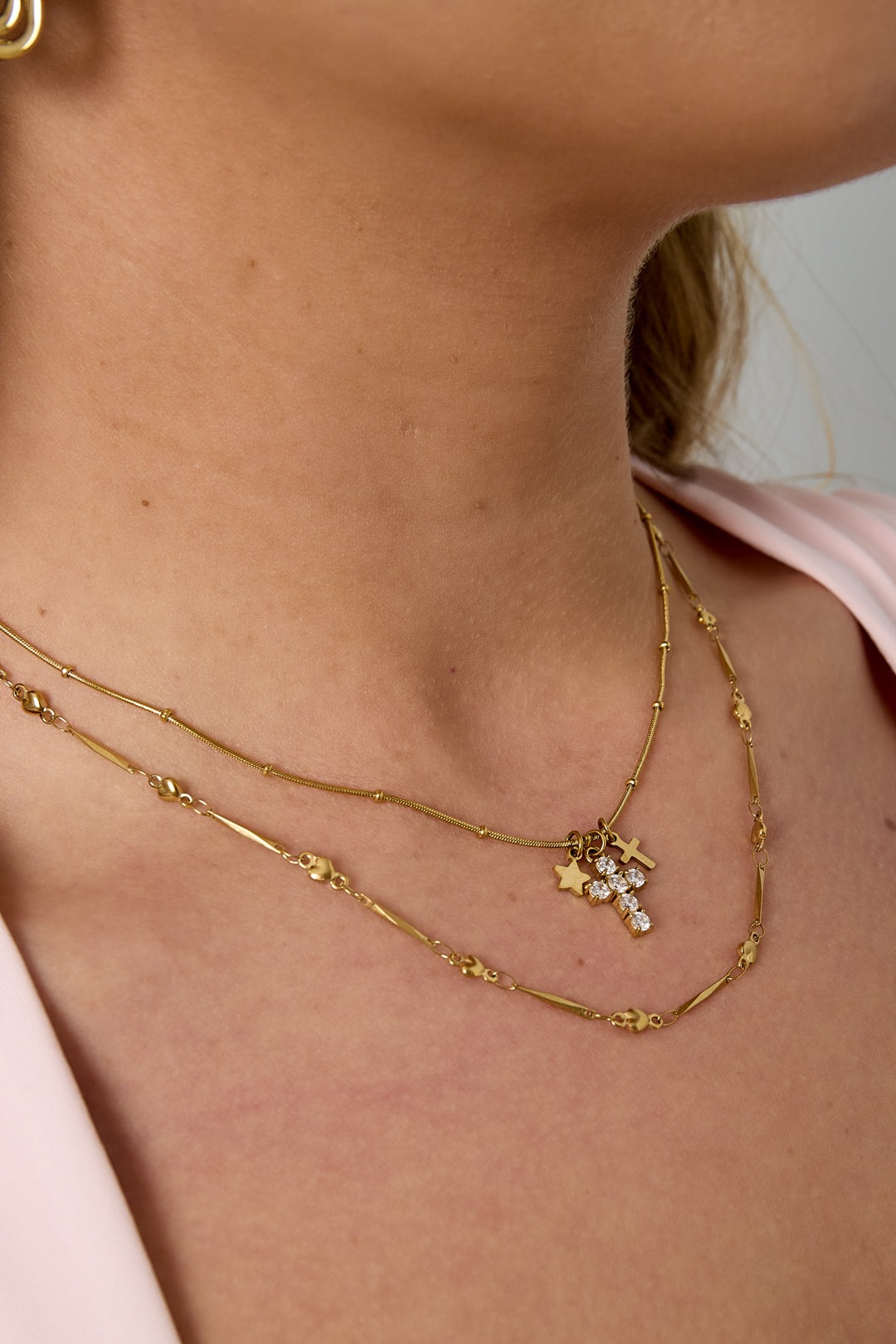 Women's Necklace with Stainless Steel Cross Pendant – Gold and Silver Tone – image 3