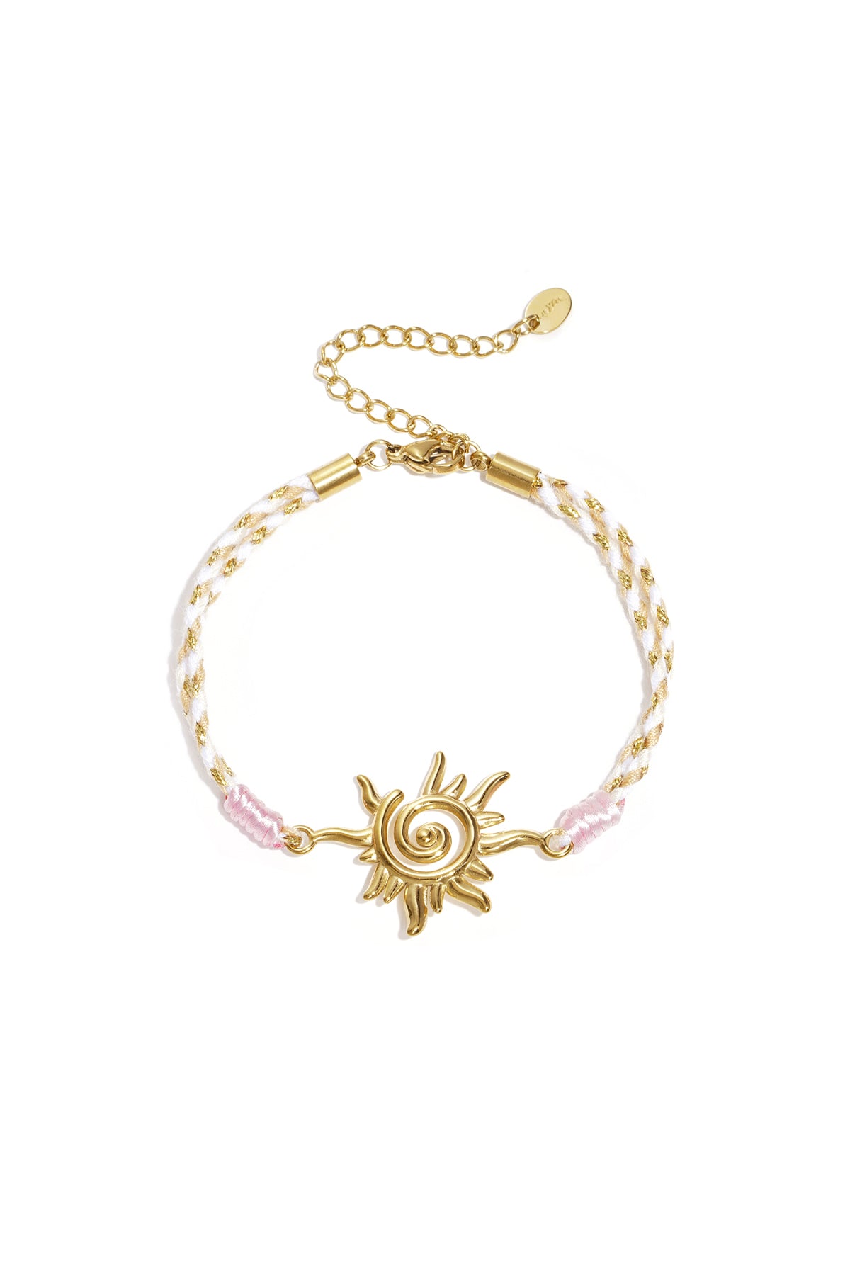 Braided women's bracelet made of cord with floral pattern and heart shape – gold-colored – image 11