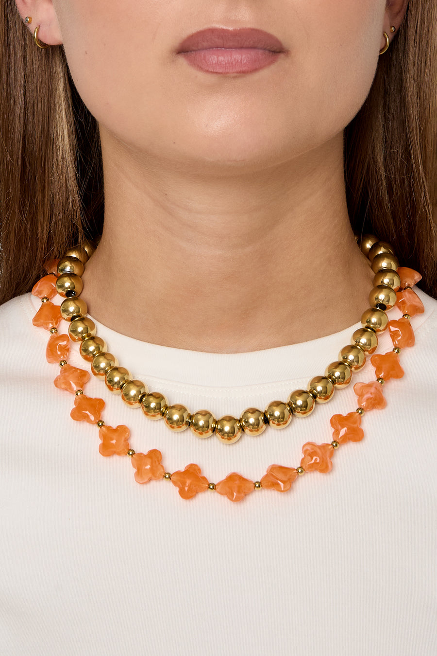Collier pour femme en perles acryliques à motif trèfle – plusieurs couleurs