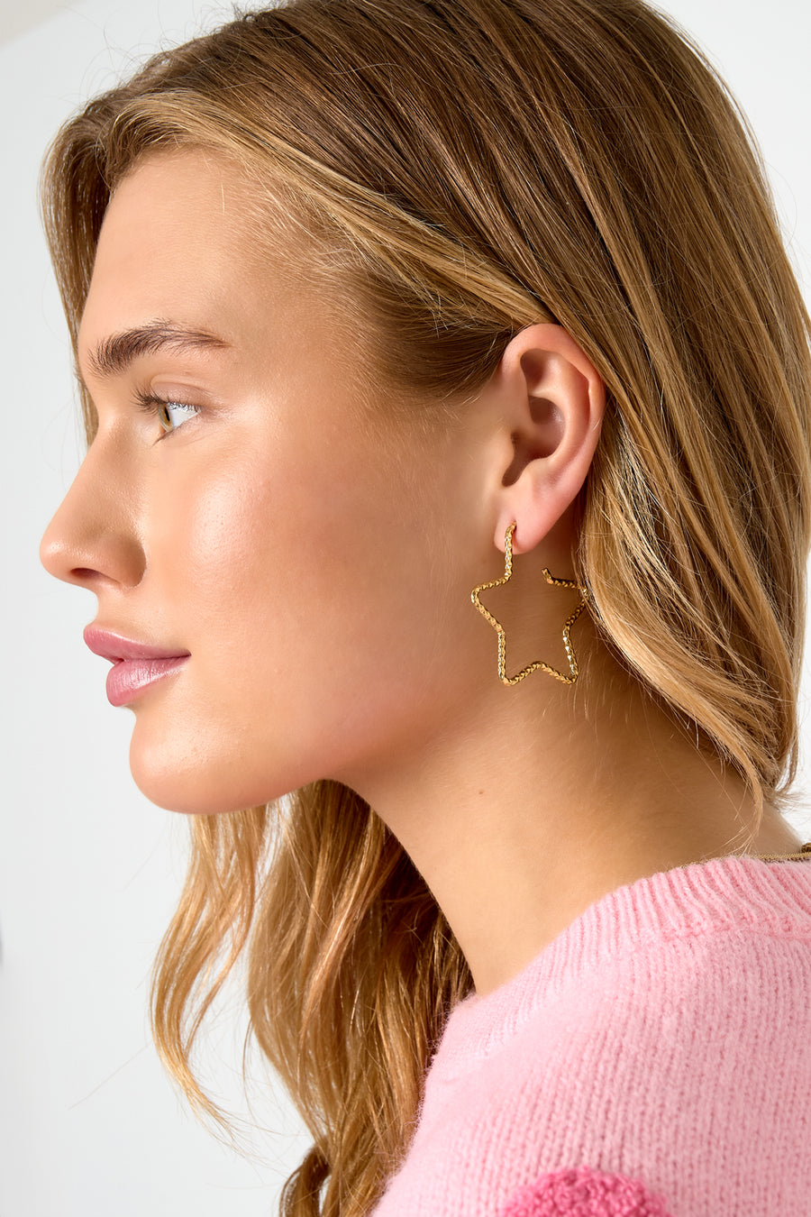 Boucles d'oreilles créoles pour femmes en acier inoxydable motif étoile – couleur or