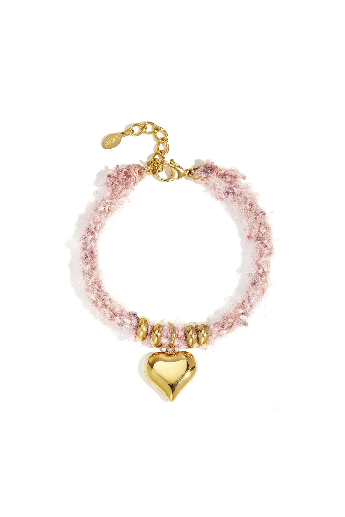 Bracelet breloques pour femme en acier inoxydable 304, cordon avec motif cœur – marron café et rose