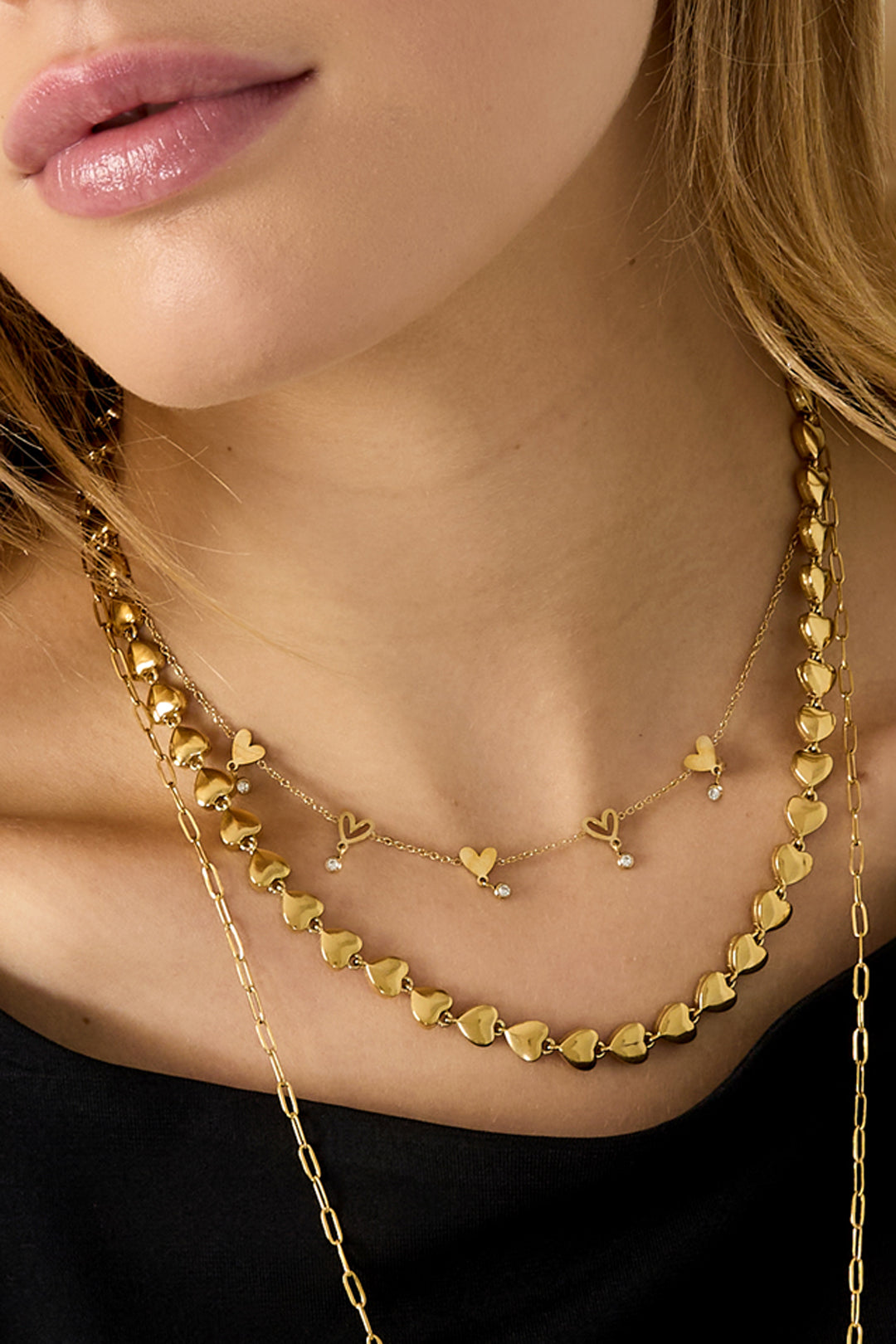 Women's Stainless Steel Heart Link Chain - Gold Tone – image 3