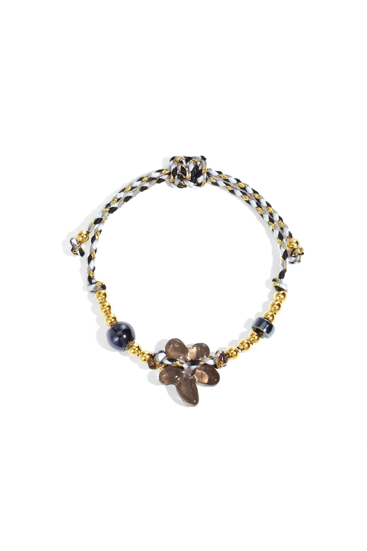Bracelet tressé pour femme en polyester, émail, céramique, acier inoxydable à motif floral