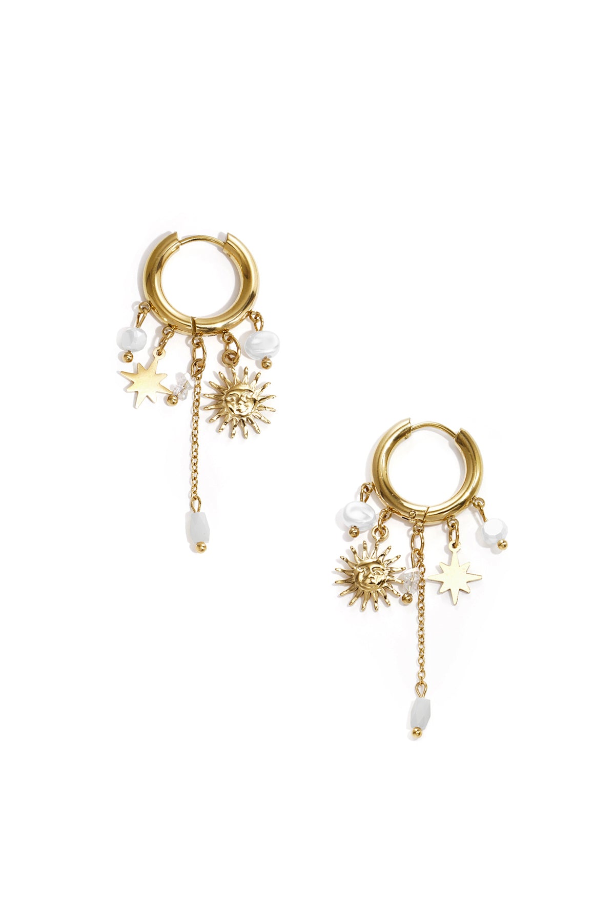 Boucles d'oreilles pendantes perlées pour femmes en acier inoxydable avec motif floral et motif soleil – plusieurs couleurs