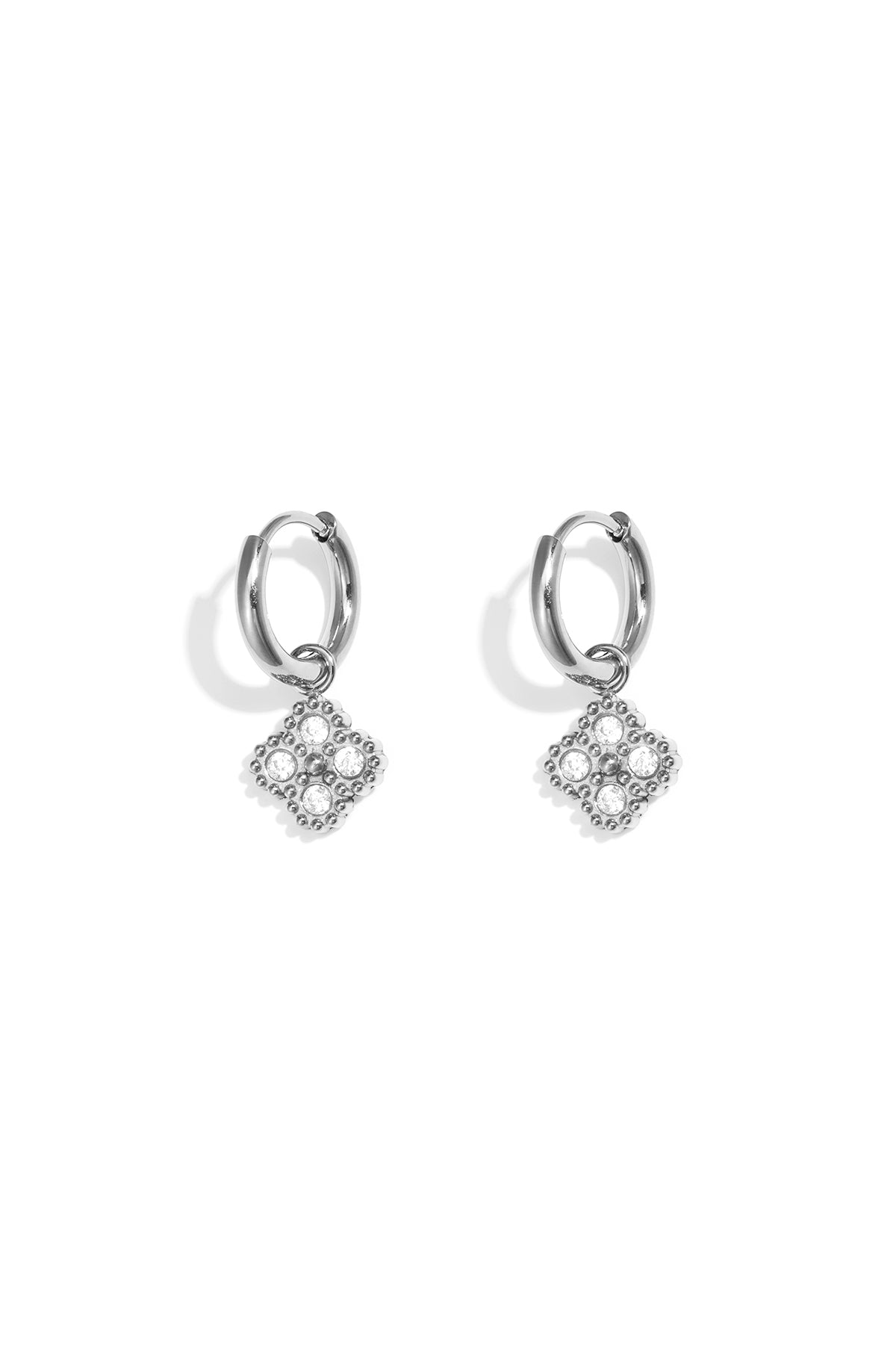 Women's stainless steel dangle earrings with clover motif - gold-colored