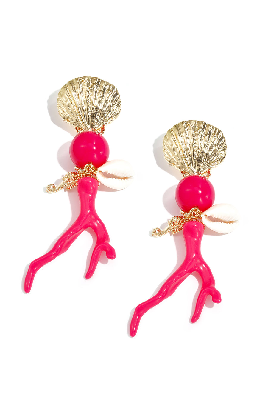 Boucles d'oreilles pendantes pour femmes en alliage, résine, coquillage avec motif coquillage – plusieurs couleurs