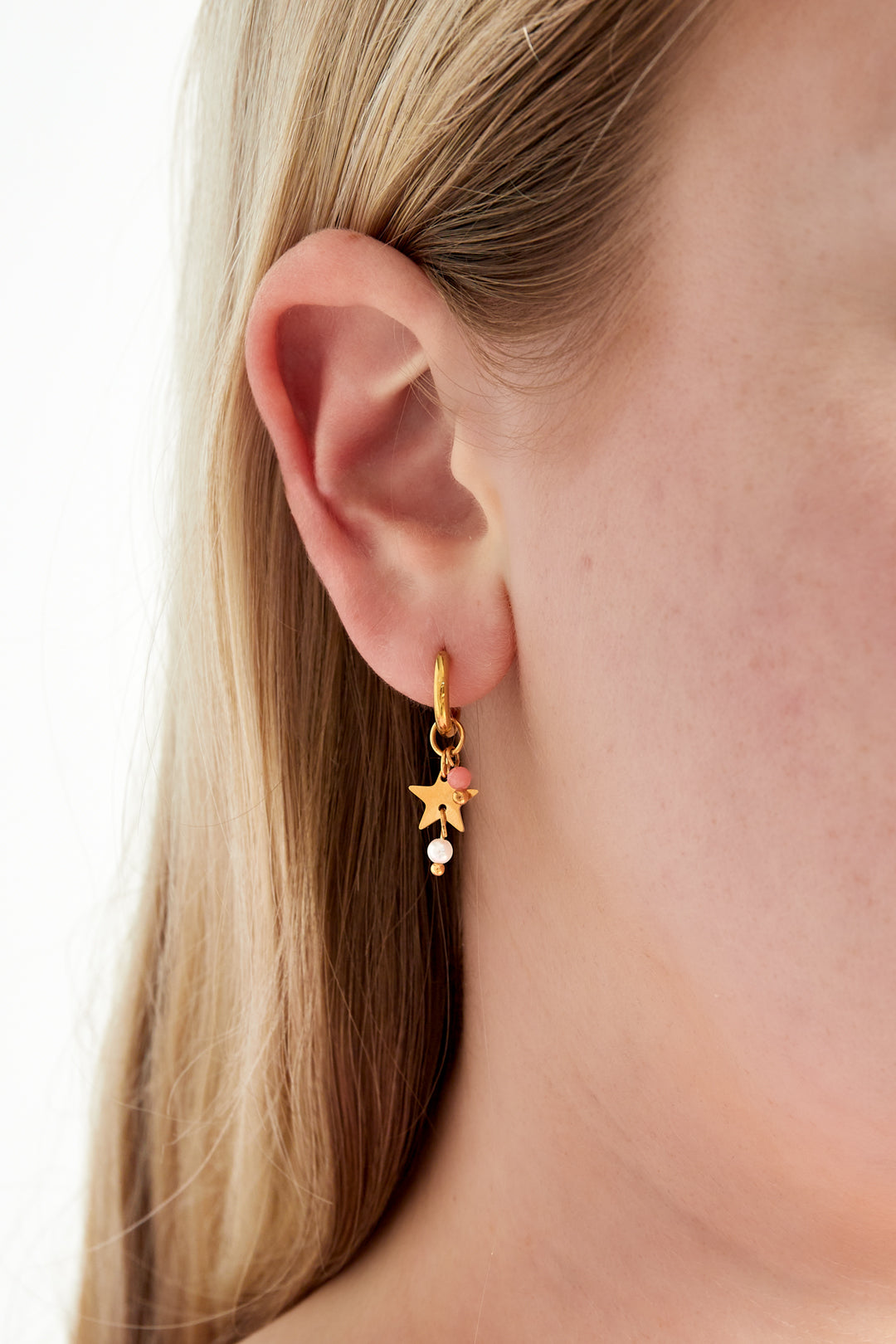 Boucles d'oreilles pendantes pour femmes en acier inoxydable, pierre, imitation perle avec motif étoile – photo 2