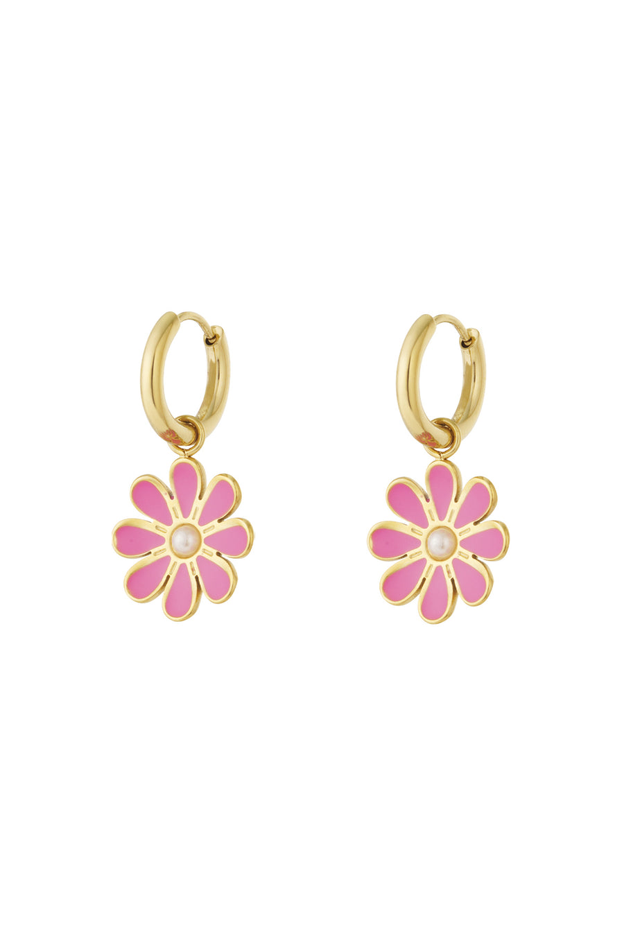 Boucles d'oreilles pendantes pour femmes en acier inoxydable, émail, plastique avec motif floral – rose et rose-rouge