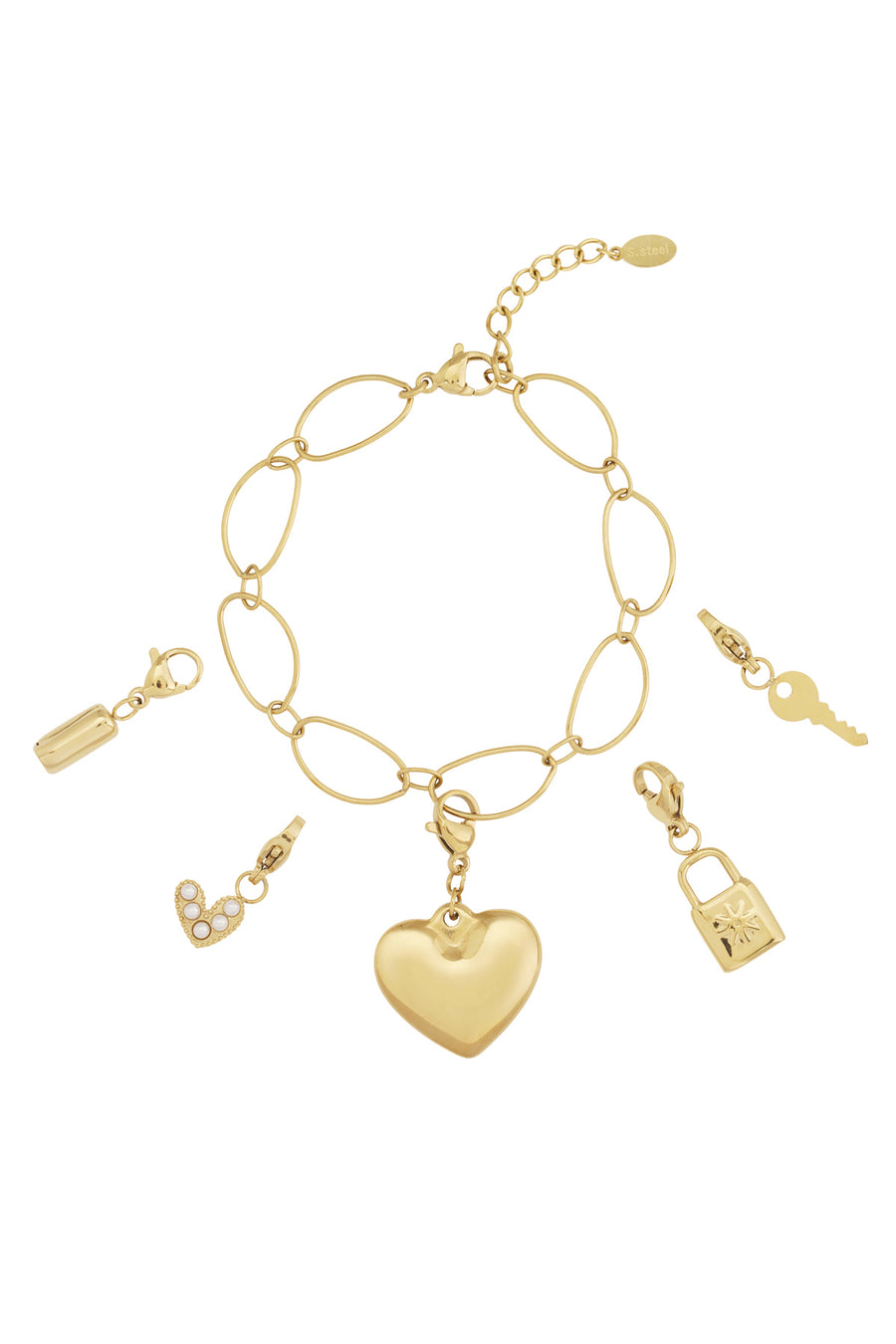 Bracelet à breloques pour femme en acier inoxydable avec cœur – couleur or