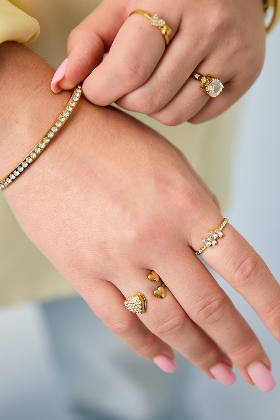 Bague statement pour femme en acier inoxydable avec cœur – couleur or