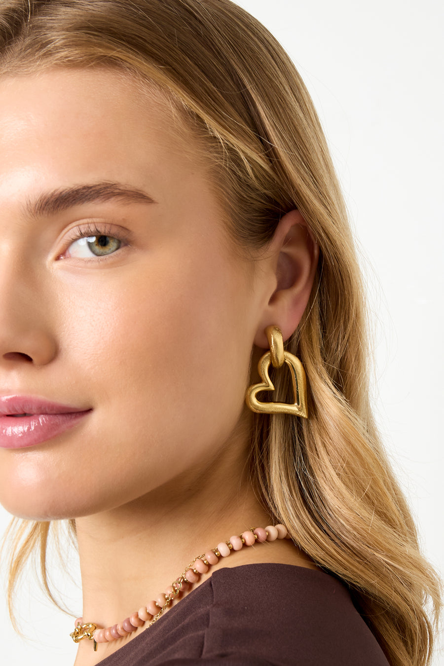 Boucles d'oreilles pendantes cœur en acier inoxydable 304 pour femme – couleur or