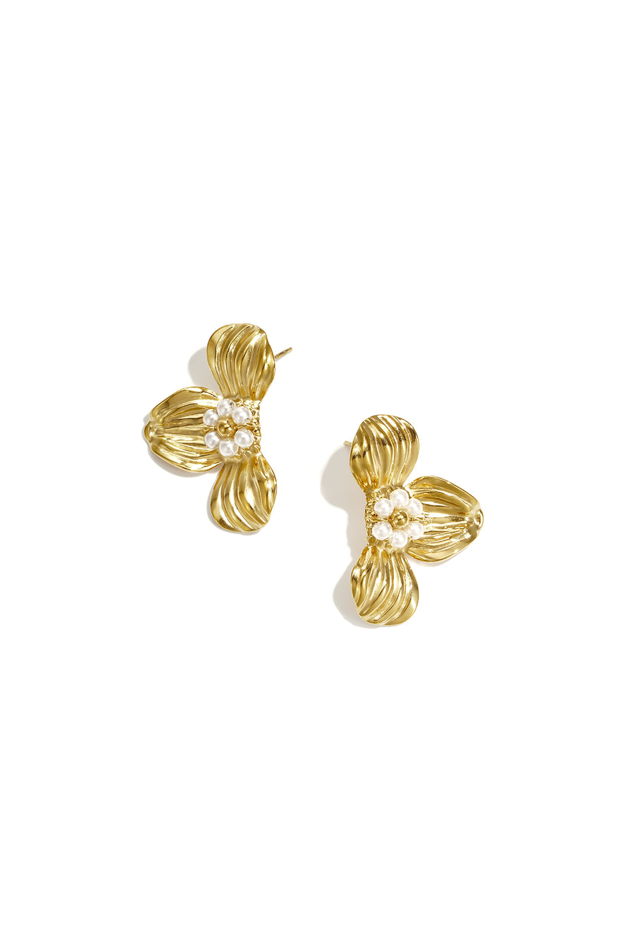 Puces d'oreilles pour femmes en acier inoxydable avec motif floral – couleur or