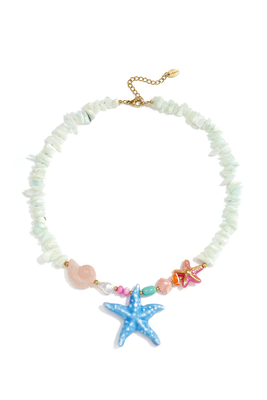Collier de perles pour femme en acier inoxydable, ABS, céramique, verre avec motif coquillage et motif étoile de mer