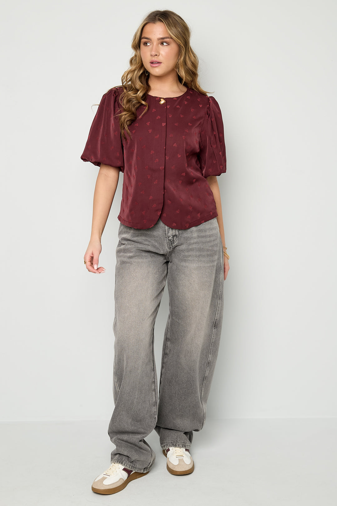 Dames Loveyou top van acetaatvezel met hartmotief – productfoto 3