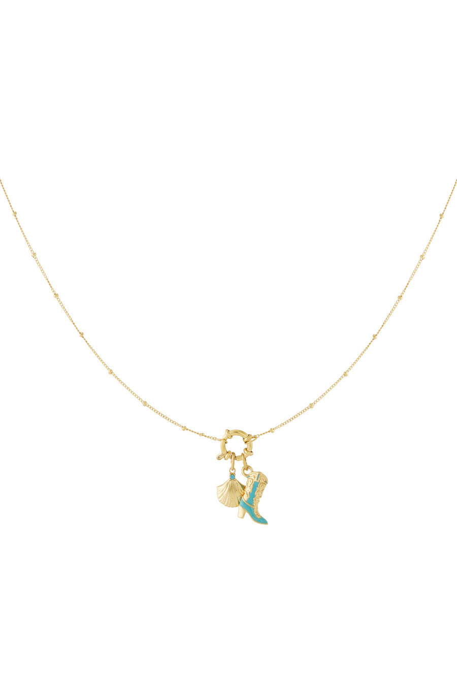 Collier femme en acier inoxydable, émail, strass avec motif soleil et cœur – doré