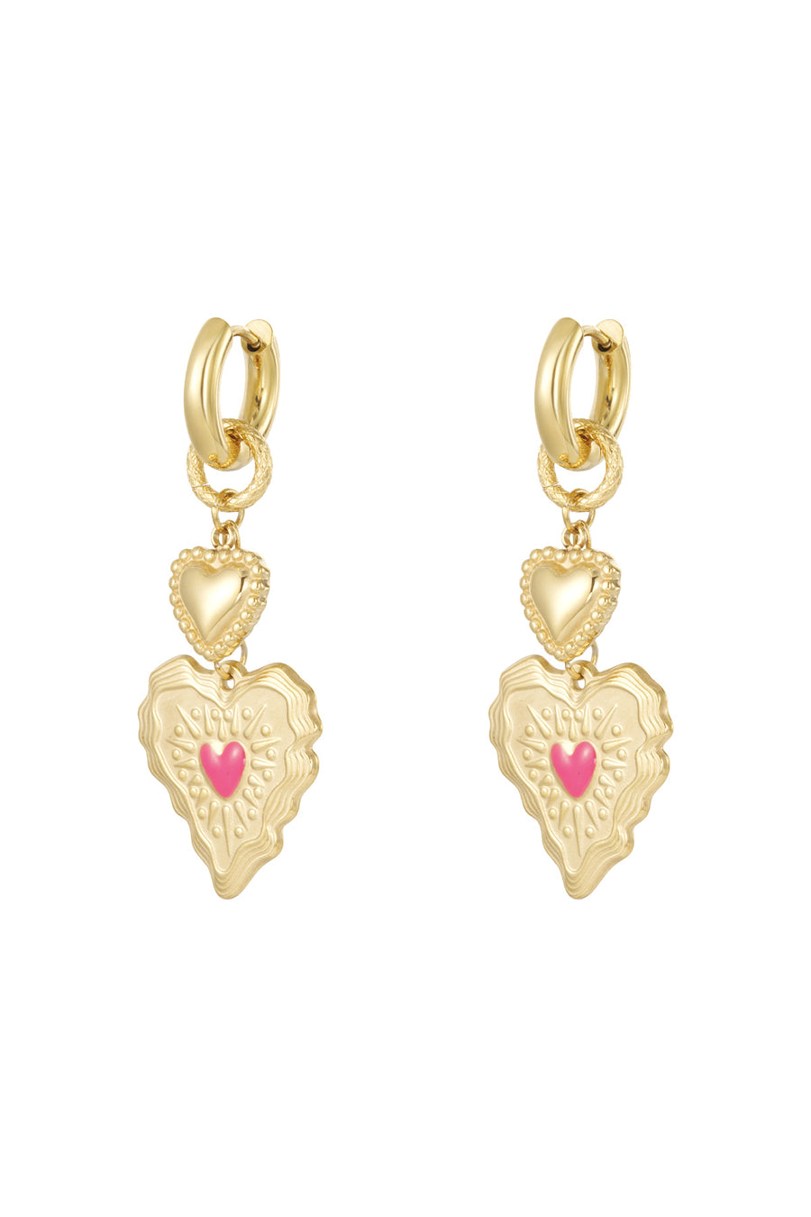 Boucles d'oreilles pendantes en acier inoxydable en forme de cœur pour femme – couleur or