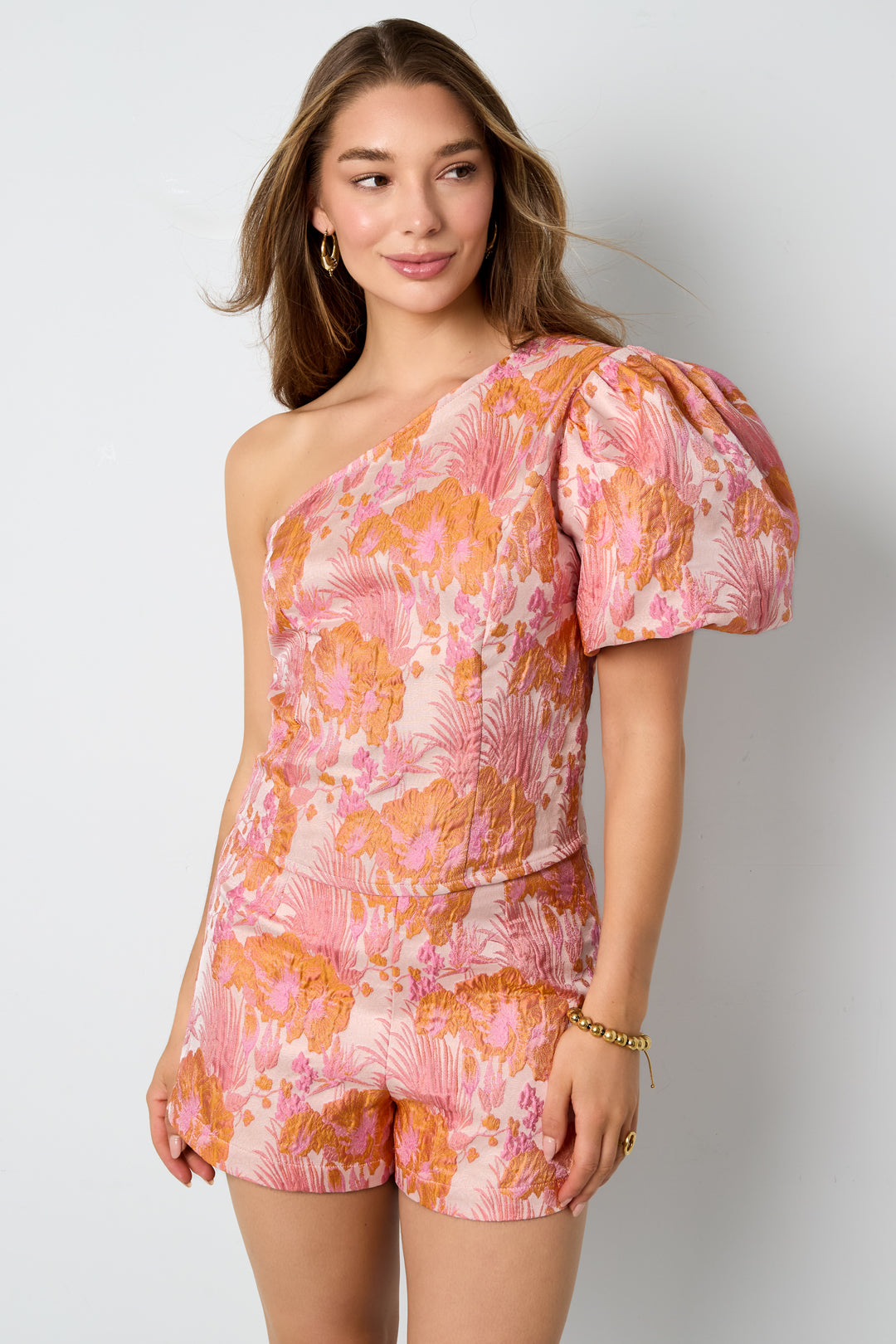 Haut asymétrique pour femme à imprimé floral – orange – photo 4
