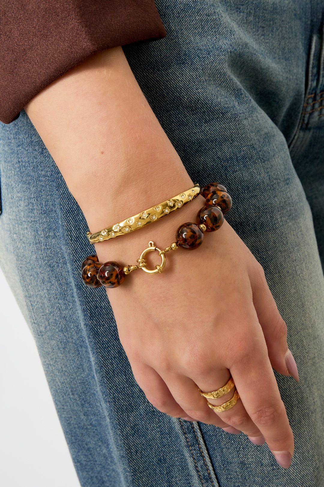 Women's Acrylic Leopard Print Beaded Bracelet – Brown – image 2
