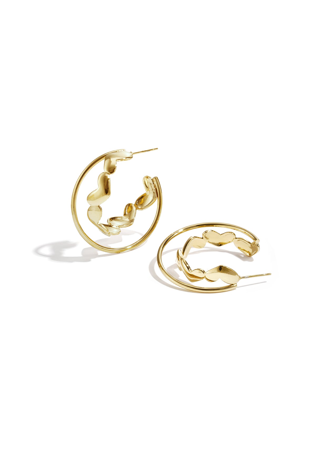 Stainless Steel Women's Heart and Round Hoop Earrings - Gold