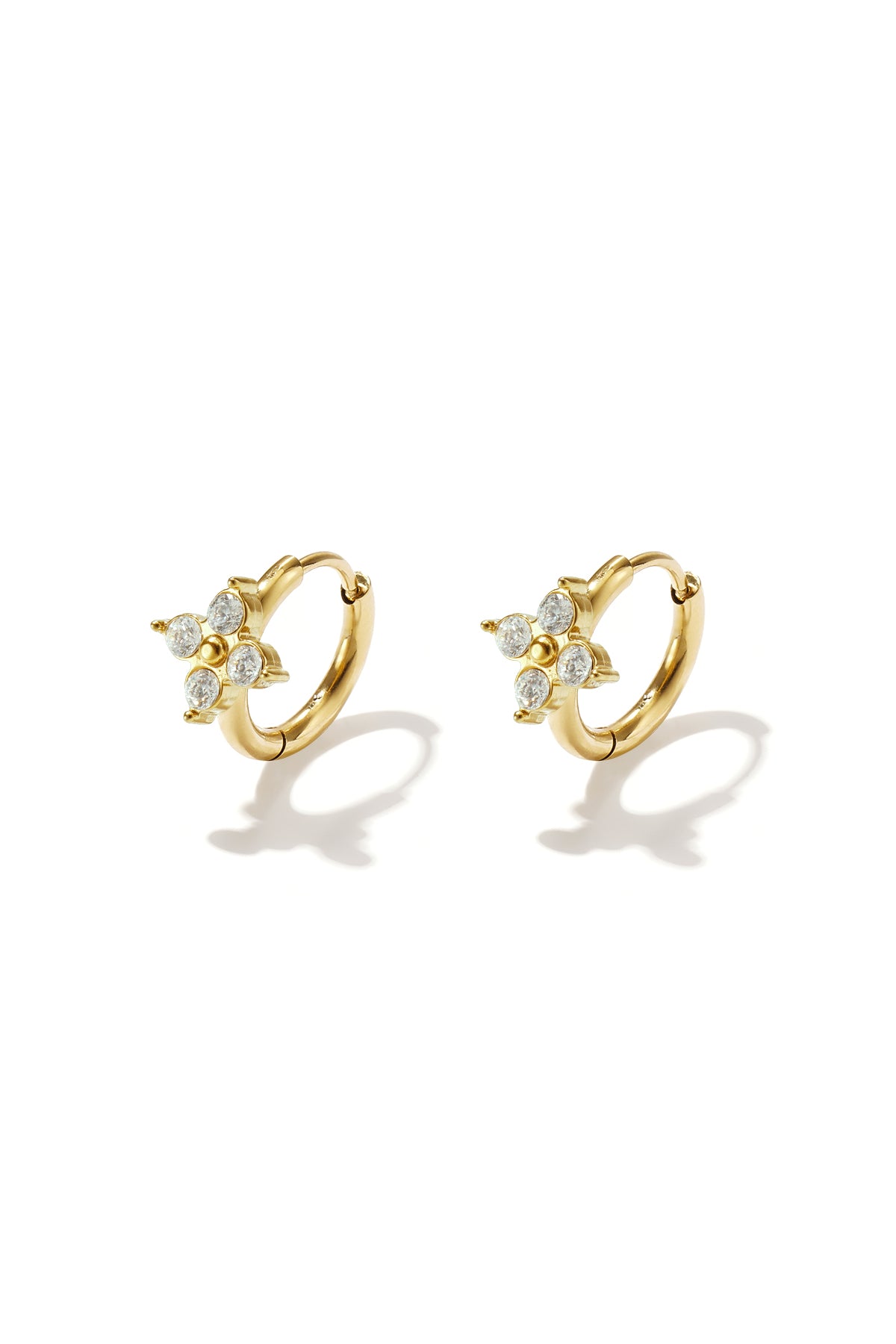 Women's Stainless Steel Hoop Earrings with Floral Design – Gold and Pink