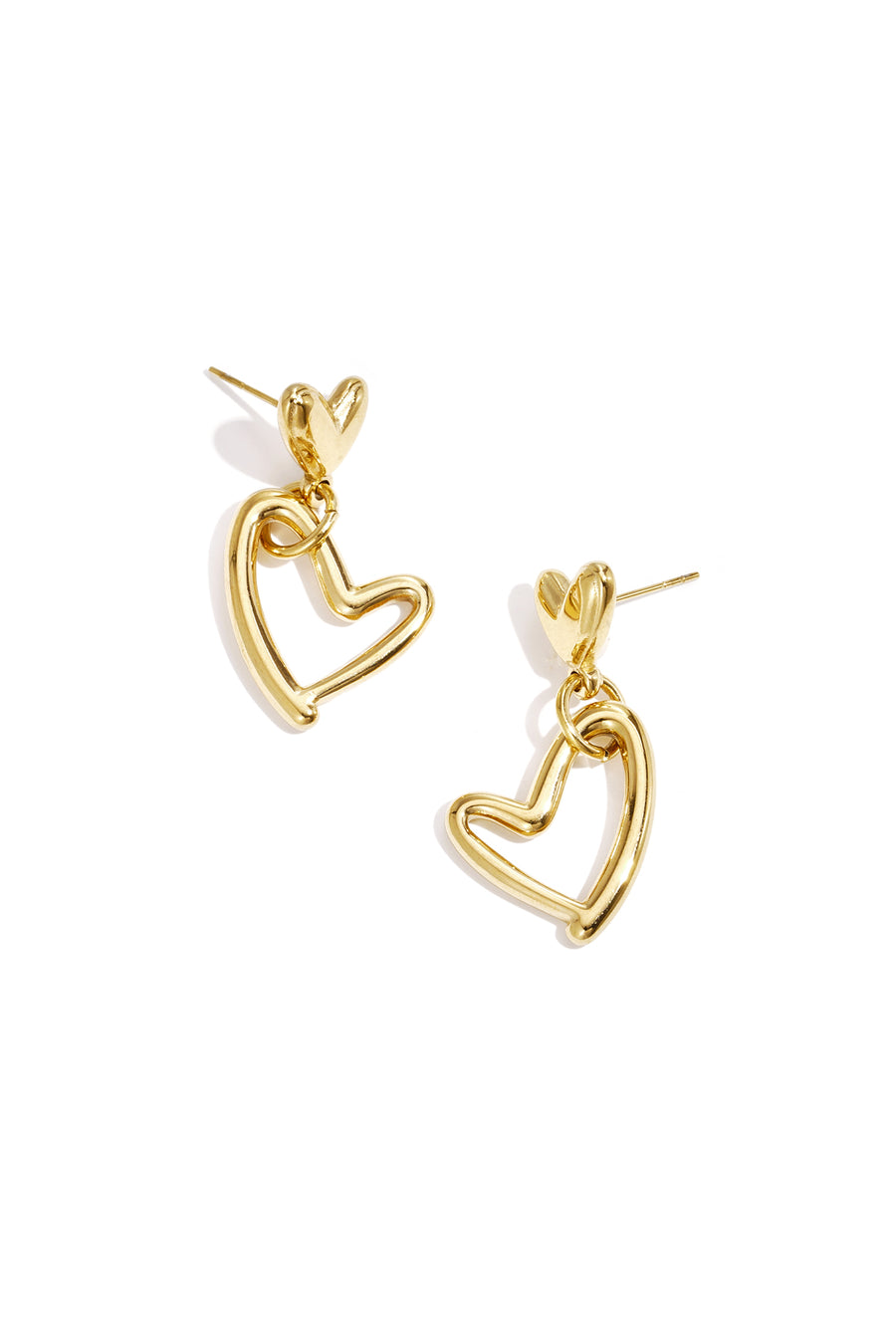 Stainless Steel Heart Drop Earrings for Women – Gold-colored