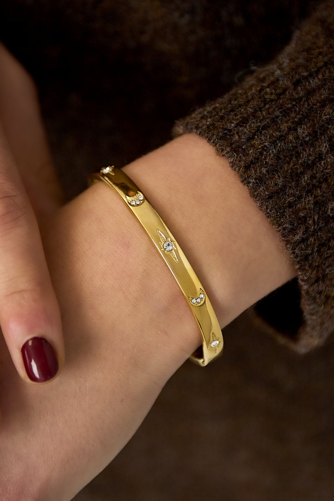 Bangle pour femme en acier inoxydable à pois – doré et argenté – photo 2