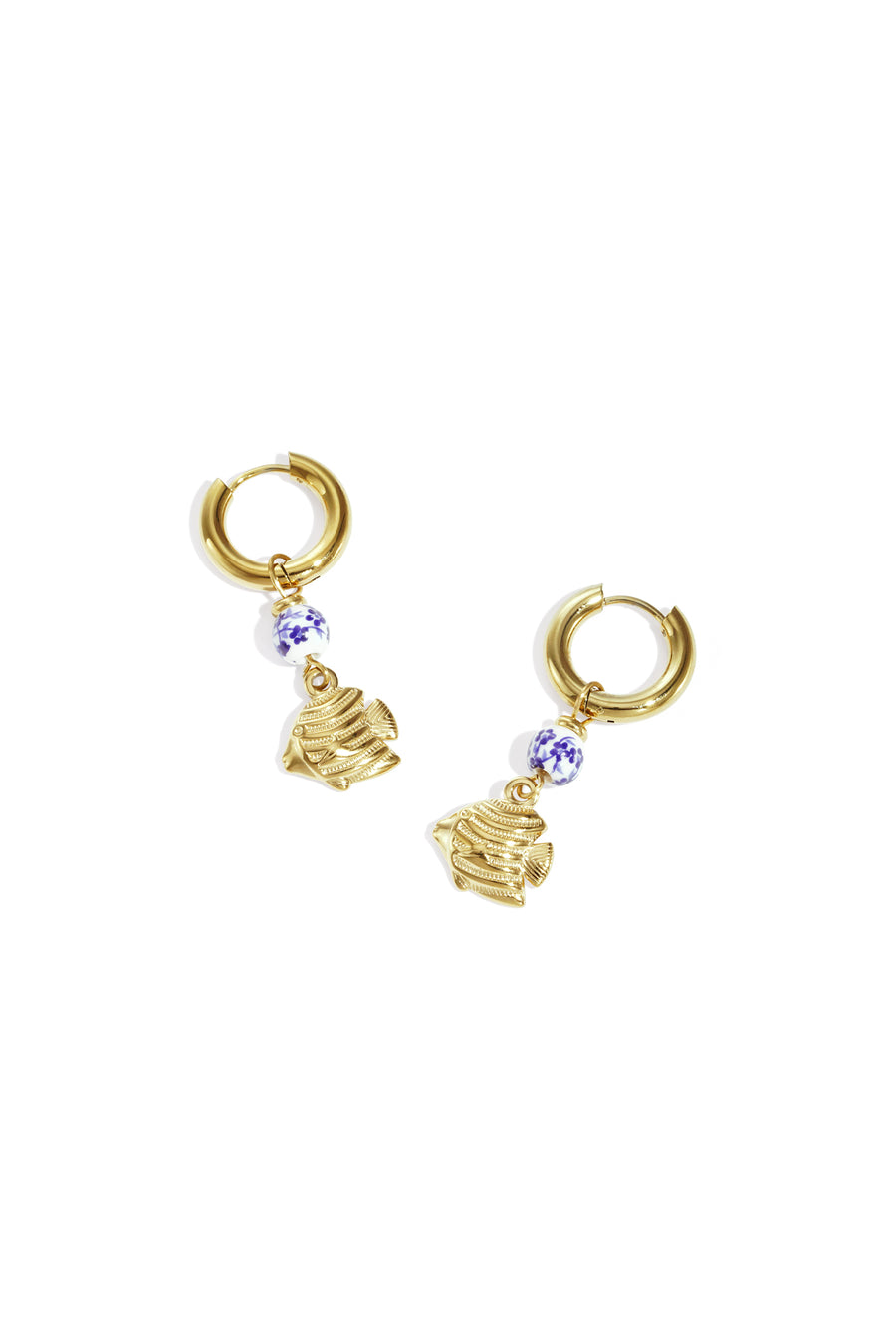 Boucles d'oreilles pendantes en acier inoxydable et céramique à motif poisson pour femme – couleur or