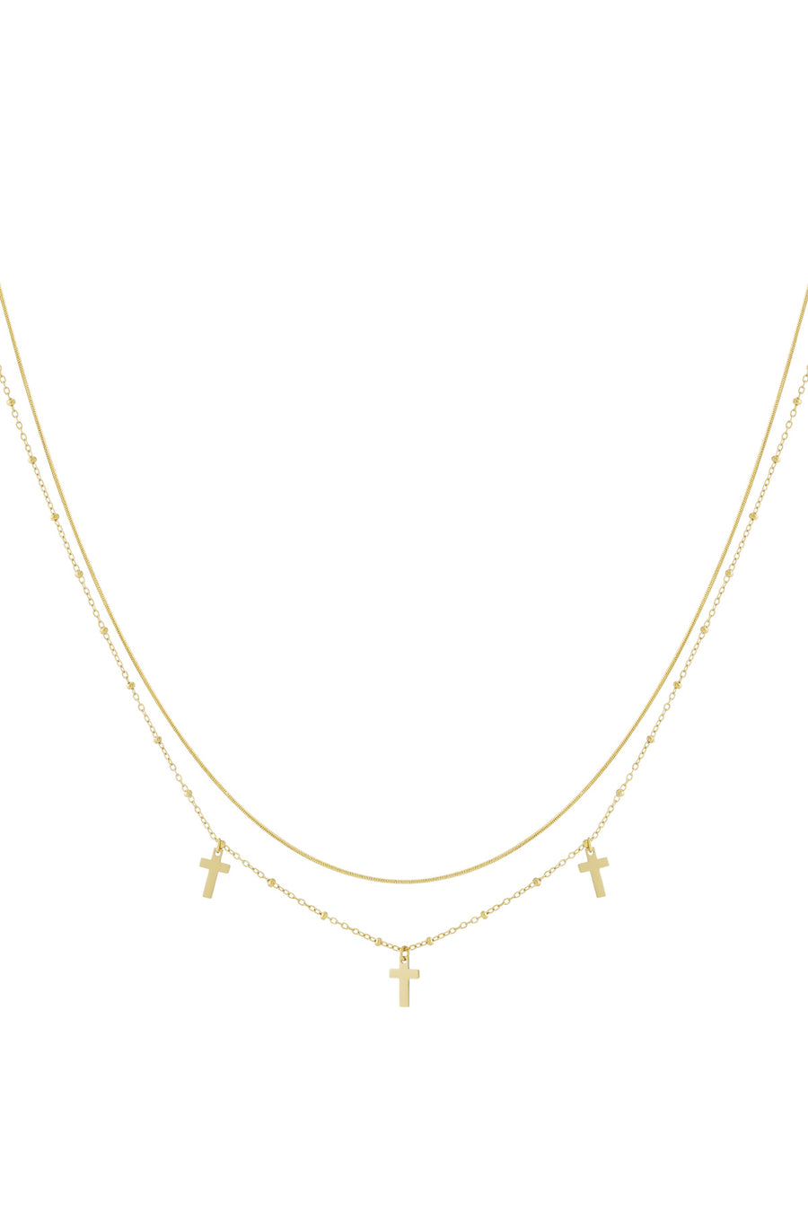 Collier superposé pour femme en acier inoxydable 304 avec motif croix – doré et argenté