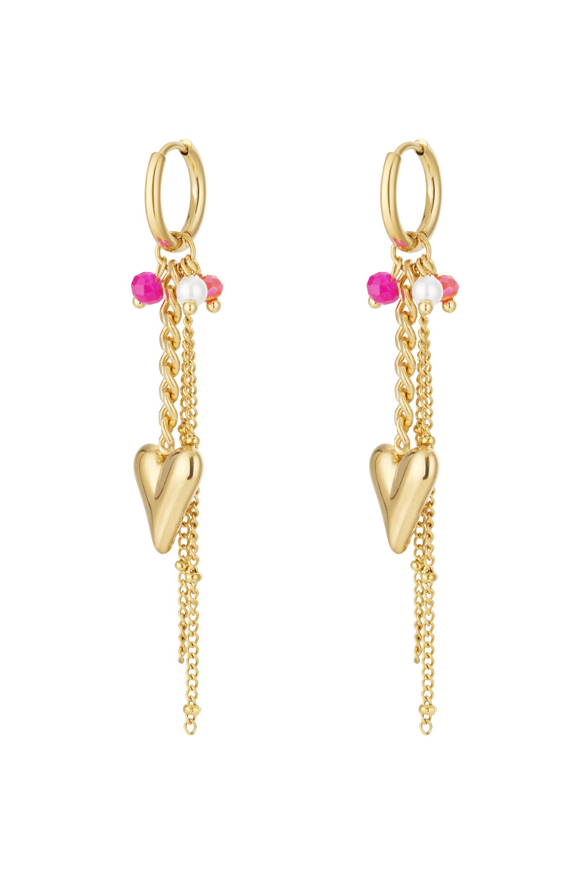 Boucles d'oreilles pendantes pour femmes en acier inoxydable, perles d'imitation, cristal avec forme de cœur – bleu et jaune