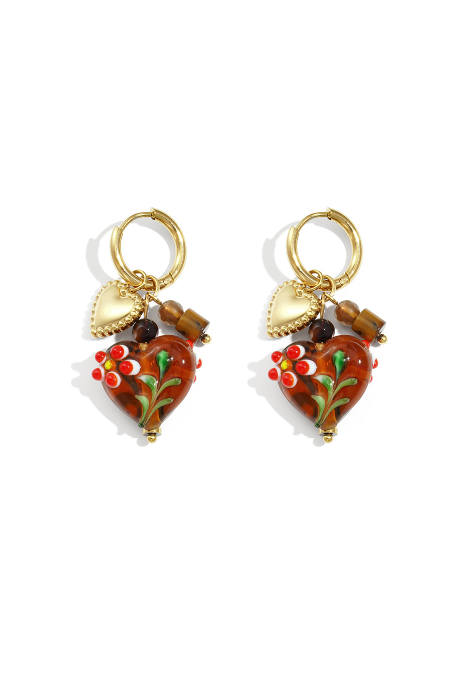 Boucles d'oreilles pendantes en acier inoxydable pour femmes, avec pierre, cristal, résine, hématite et motif cœur